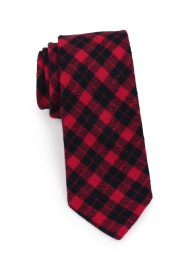skinny plaid tie in red and black