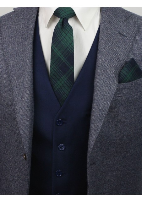 tartan plaid tie and pocket square in hunter green