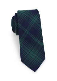 skinny tartan cotton tie in dark green and navy