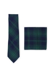 Tartan tie and pocket square in matte woven cotton fabric