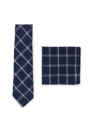navy plaid tie with matching pocket square