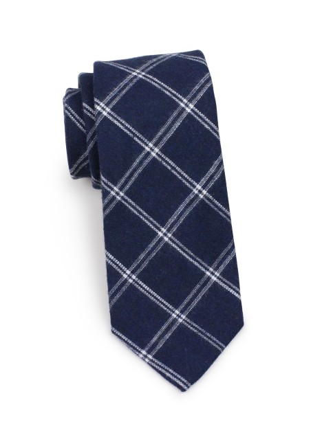 slim cut plaid tie in dark midnight blue in matte cotton