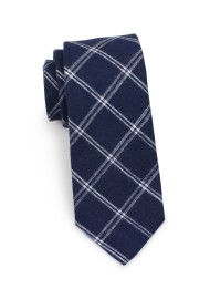 slim cut plaid tie in dark midnight blue in matte cotton