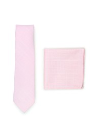 bridal pink slim cut cotton tie and hanky set