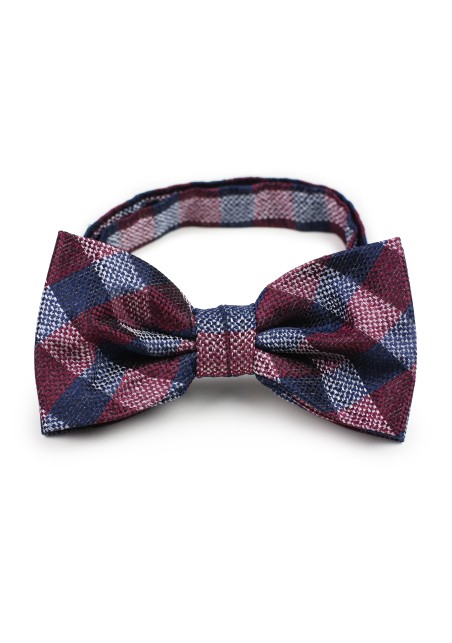 Burgundy plaid pre-tied bow tie