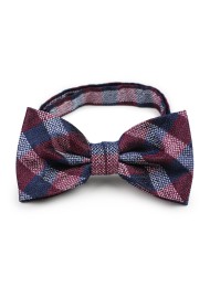 Burgundy plaid pre-tied bow tie