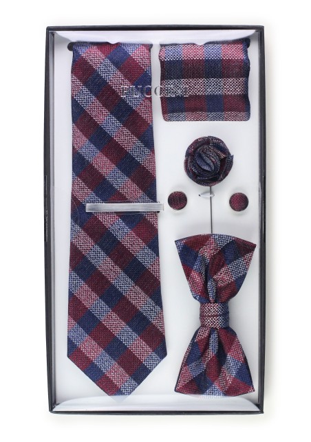 6-piece menswear set in burgundy plaid