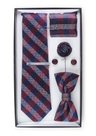 6-piece menswear set in burgundy plaid