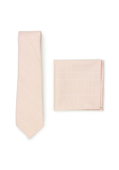 peach pink wedding skinny tie and pocket square
