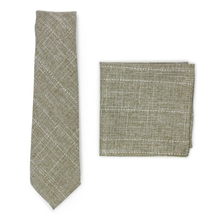 moss green summer tie in cotton with hanky