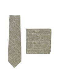 moss green summer tie in cotton with hanky