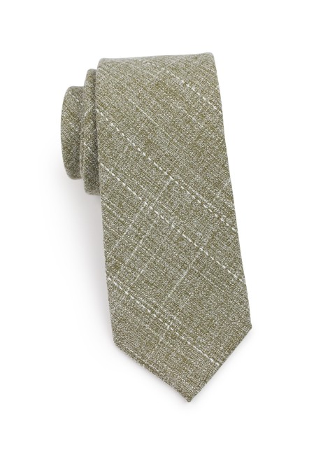 slim cut moss colored cotton necktie in matte woven finish
