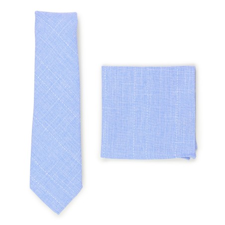 sky blue skinny cotton tie and pocket square