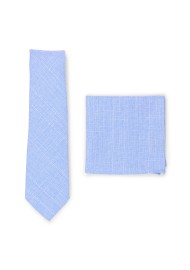 sky blue skinny cotton tie and pocket square