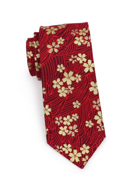trendy skinny tie with Japanese flowers