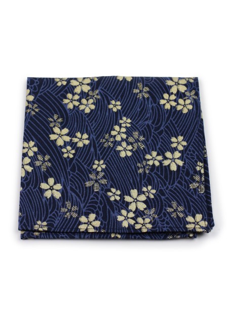 navy and gold cotton pocket square with flowers