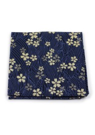 navy and gold cotton pocket square with flowers