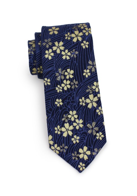 skinny designer tie in navy and metallic gold