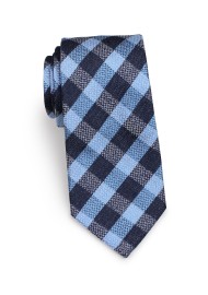 Standard length plaid blue necktie