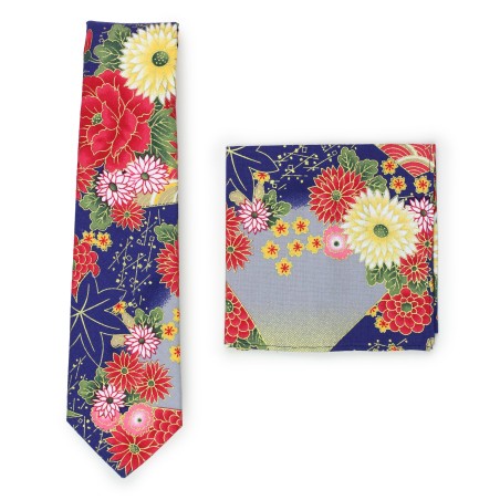 Colorful floral summer cotton tie in modern slim cut width