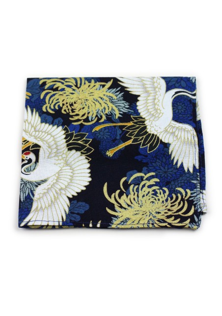 vintage pocket square with Japanese cranes