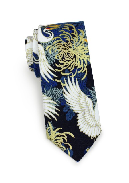 skinny necktie with cranes in gold