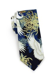 skinny necktie with cranes in gold