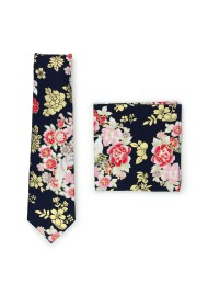 trendy Japanese Floral Tie in vintage design with matching hanky