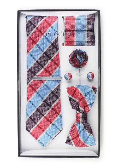 6-piece menswear set in red and blue plaid