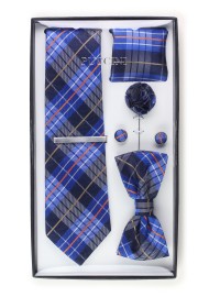 6-piece menswear set in dark navy plaid