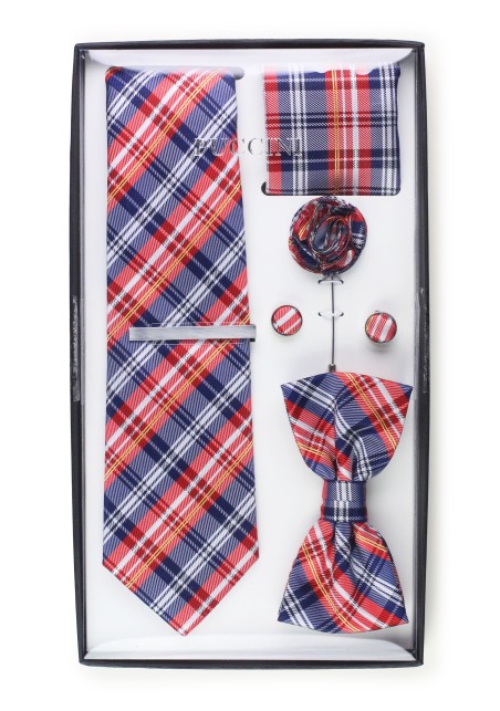 6-piece menswear set in red and blue plaid