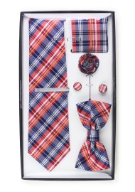 6-piece menswear set in red and blue plaid
