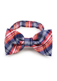 Red and blue plaid pre-tied bow tie