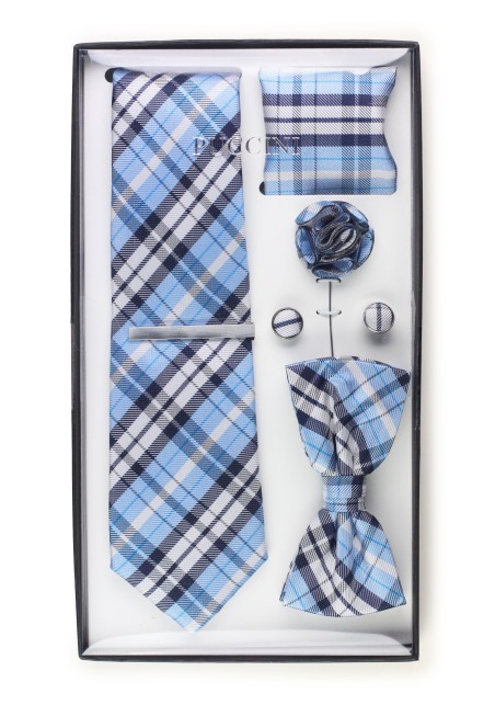 6-piece menswear set in powder blue plaid