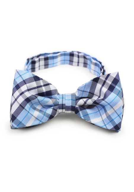 Powder blue plaid pre-tied bow tie