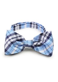 Powder blue plaid pre-tied bow tie