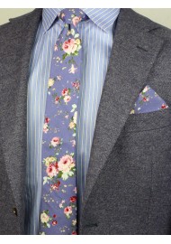 french blue floral necktie with hanky