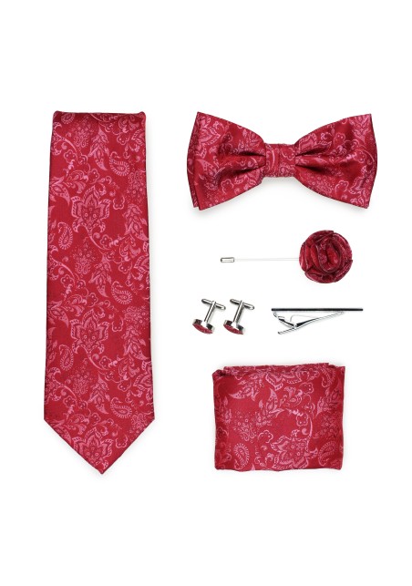 Wedding groomsmen gift set in raspberry red paisley