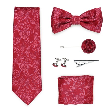 Wedding groomsmen gift set in raspberry red paisley