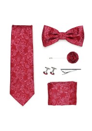 Wedding groomsmen gift set in raspberry red paisley
