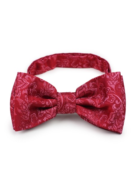 Raspberry red paisley pre-tied bow tie