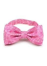 Geranium pink paisley pre-tied bow tie