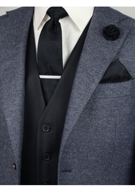 Matching black paisley necktie and pocket square