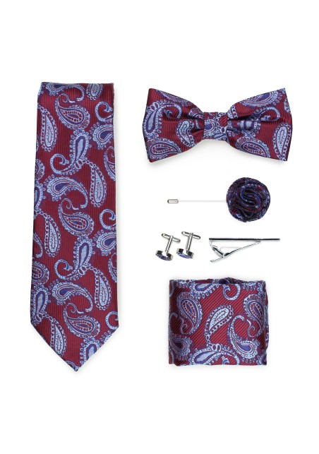 Wedding groomsmen gift set in burgundy paisley