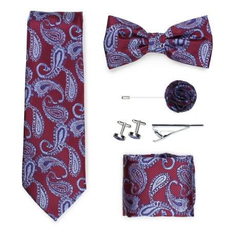 Wedding groomsmen gift set in burgundy paisley