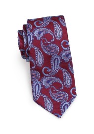 Standard length burgundy paisley necktie