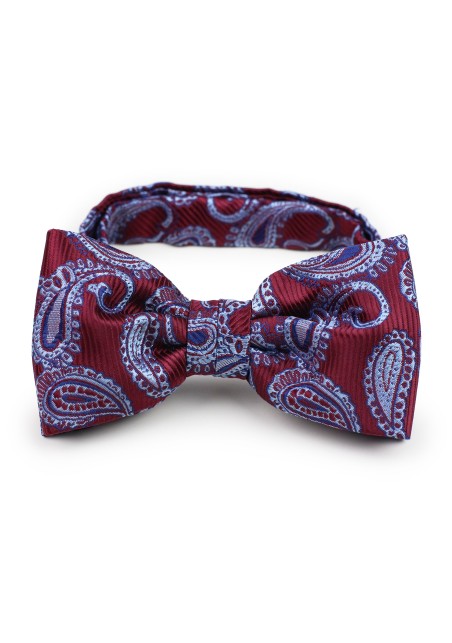 Burgundy paisley pre-tied bow tie