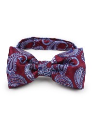 Burgundy paisley pre-tied bow tie