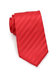 Solid Red Necktie With Subtle Stripes