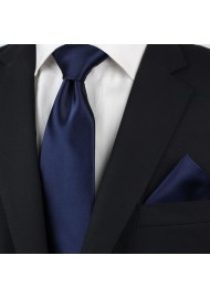 extra long satin finish tie in solid color in navy blue styled